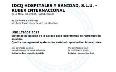 El Hospital Ruber Internacional obtiene la certificación UNE-179007 de calidad en Reproducción Asistida